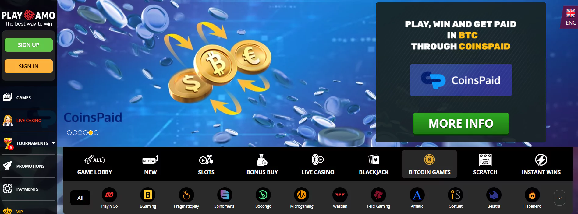 Screenshot of Play Amo - Online BTC Casino